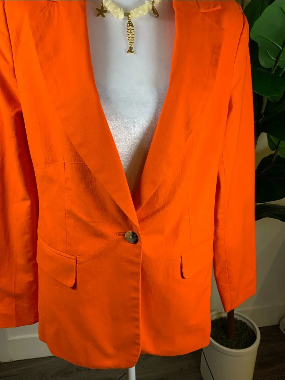 Women's Orange Single-Button Blazer